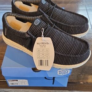 Hey Dude Size 9 Men's Black White And Charcoal Knit Wally Stretch Sox Shoes